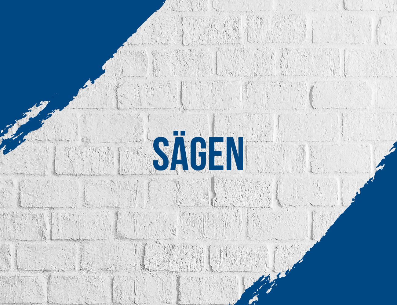 Scheppach Sägen-Banner mit weißem Backstein-Muster und blauem Rand.